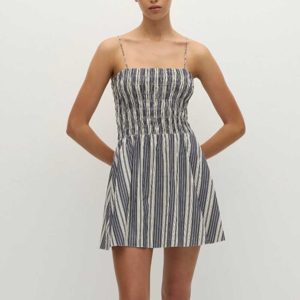 FAITHFULL THE BRAND Corah Mini Dress in Antique Navy Stripe size large